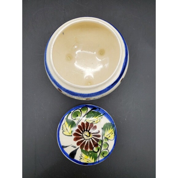 Tonala Mexican Pottery Footed Covered Trinket Dish Colorful Made in Mexico - Picture 3 of 12